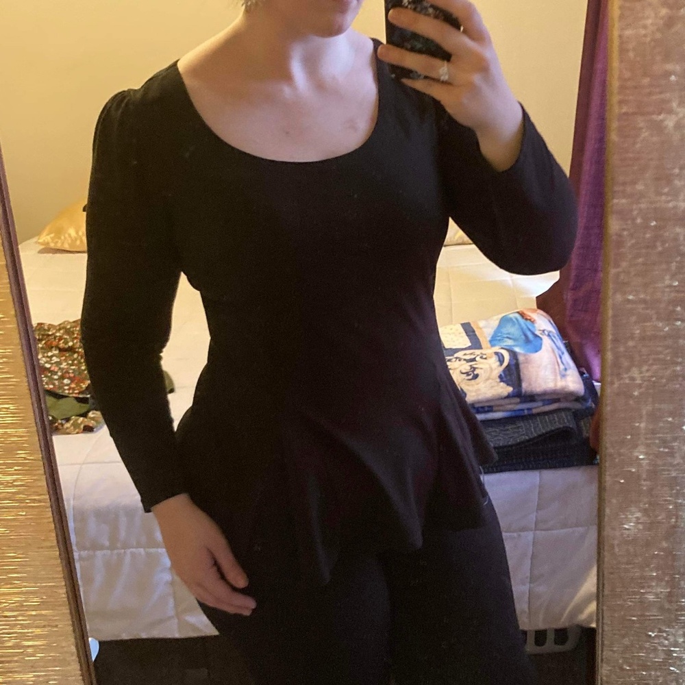 Black Long Sleeve Peplum Top